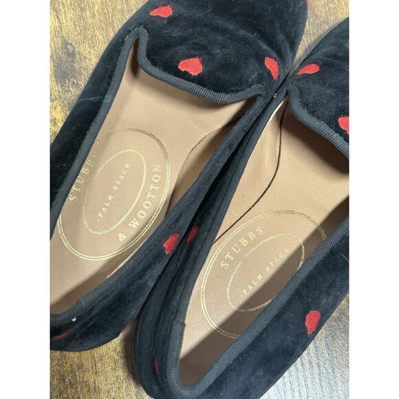Stubbs & Wootton Mini Heart Black Red Velvet Loafers Size 5 Palm Beach Spain - Picture 8 of 16